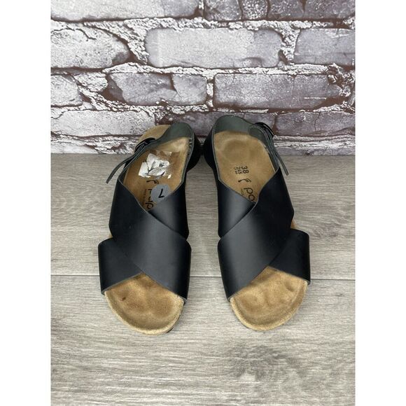 Papillio Birkenstock Samira Black Leather Cork Wedge Sandals Women Sz 38EU/7M US - Picture 2 of 16